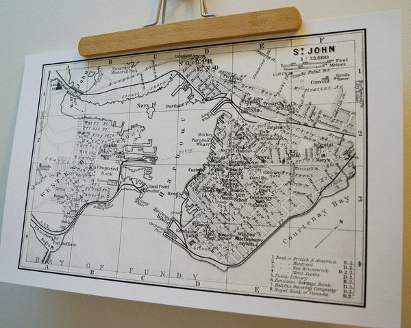 Antique Map Print of St. John Harbour, New Brunswick, Canada