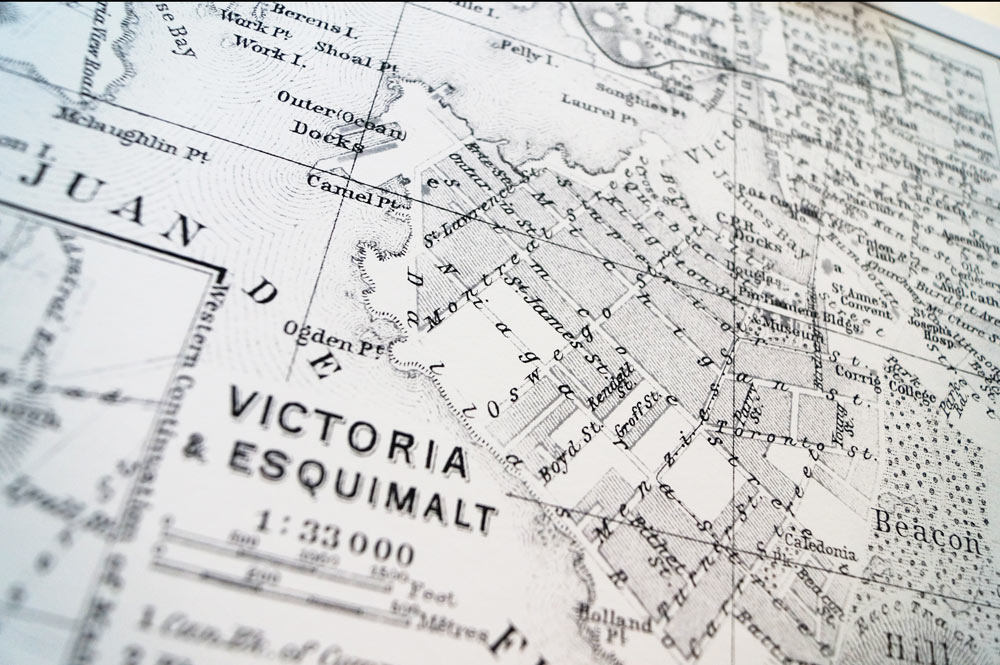 Antique Map Print of Victoria & Esquimalt