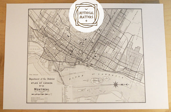 Antique Map Print of Montreal, Canada